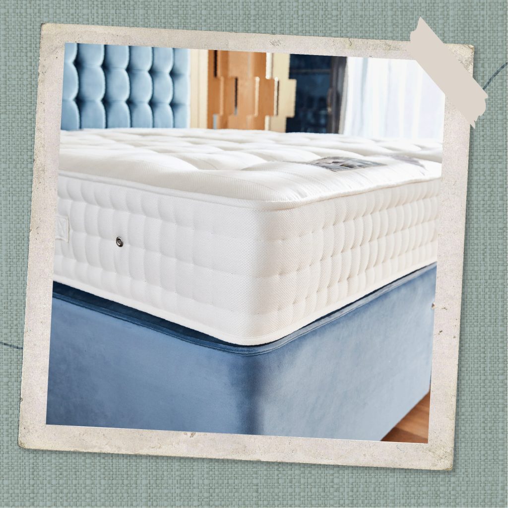 A polaroid-style photo showing the corner of a Sleepeezee Hotel Supreme mattress