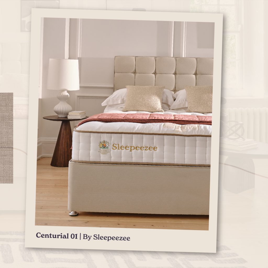 A polaroid-style photograph displaying the corner of a Sleepeezee Centurial 01 matttress